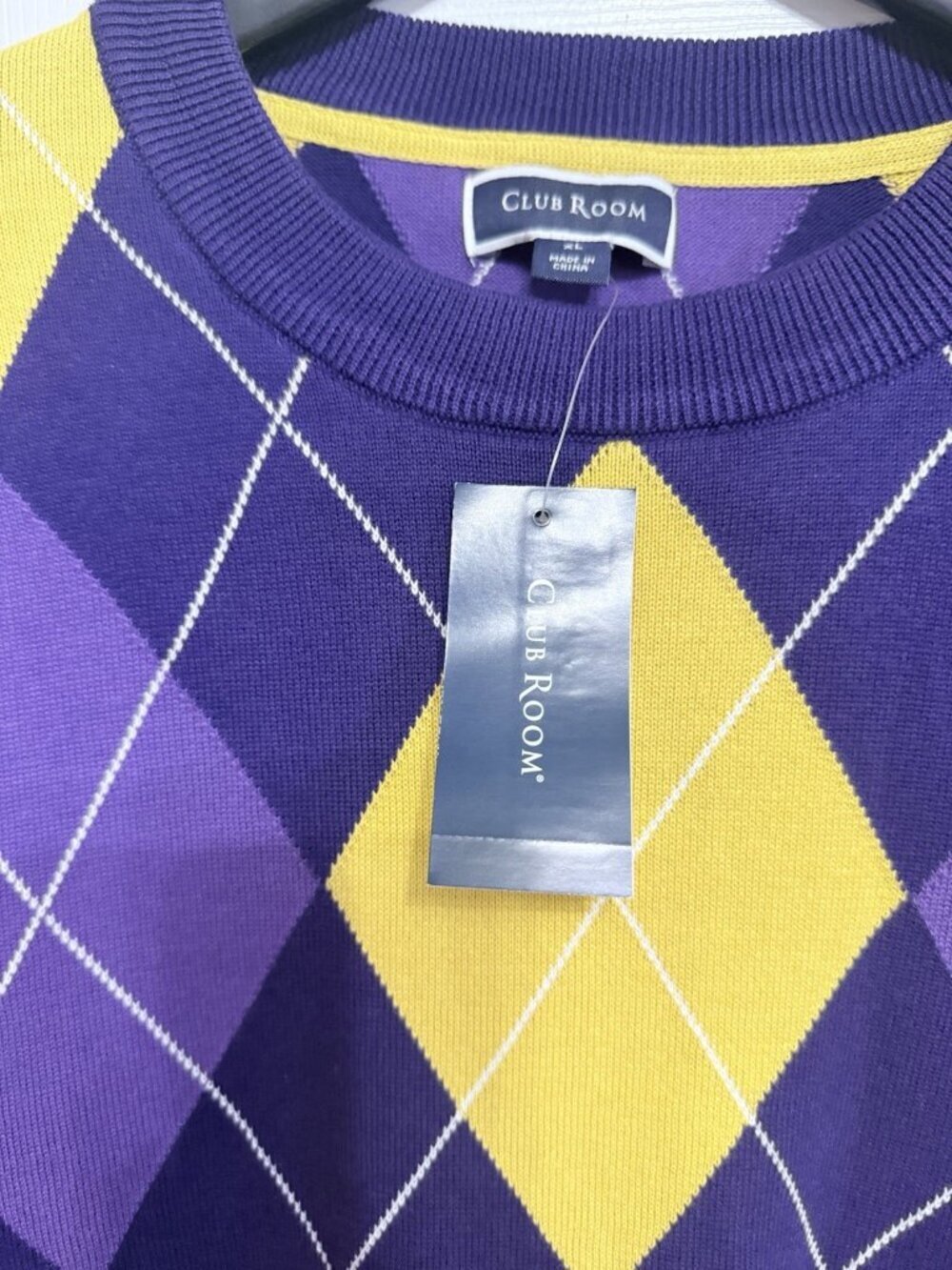 NWT Club Room Argyle Sweater Men's Size XL Purple Yellow Y2K Old Money Preppy - Picture 4 of 6